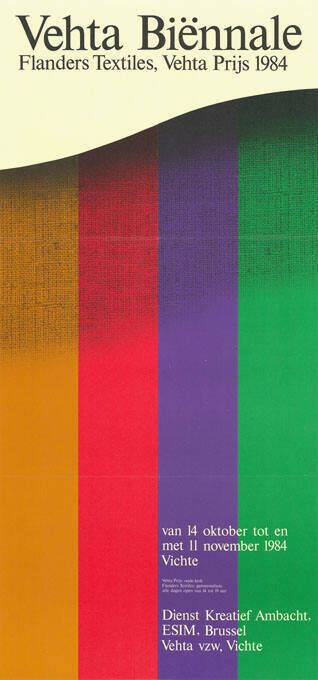 Vehta Biënnale, Flanders Textiles, Vehta Prijs 1984, Dienst Kreatief Ambacht, ESIM Brussel, Vehta vzw, Vichte