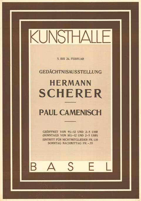Gedächtnisausstellung Hermann Scherer, Paul Camenisch, Kunsthalle Basel