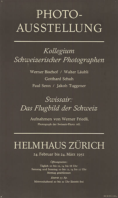 Photo-Ausstellung, Kollegium Schweizerischer Photographen, Swissair: Das Flugbild der Schweiz, Helmhaus Zürich