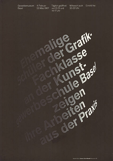 Ehemalige Schüler der Grafik- Fachklasse zeigen ihre Arbeiten aus der Praxis, Ausstellung Gewerbemuseum Basel