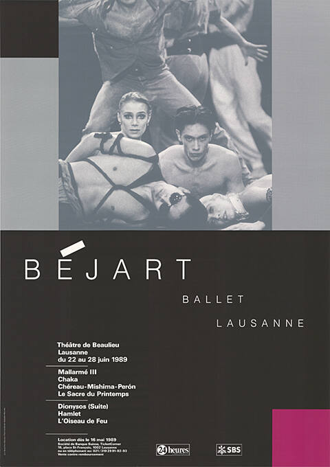 Béjart Ballet Lausanne, Mallarmé III, Chaka, Chéreau, Mishima, Perón, Le Sacre de Printemps, Dionysos (Suite), Hamlet, L’Oiseau de Feu, Théâtre de Beaulieu