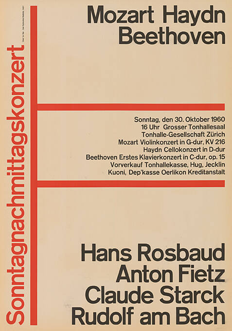 Sonntagnachmittagskonzert, Mozart, Haydn, Beethoven, Tonhalle, Zürich