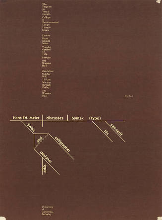 Hans Ed. Meier discusses syntax (type), The Program in Visual Design, College of Environmental Design Lecture Series, University of California, Berkeley