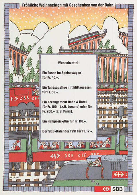 Fröhliche Weihnachten mit Geschenken von der Bahn. SBB