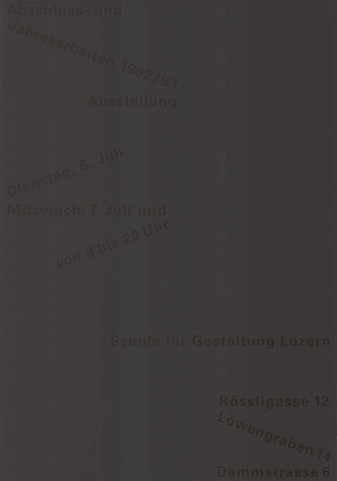 Jahresarbeiten 1992/93, Ausstellung, Schule für Gestaltung Luzern