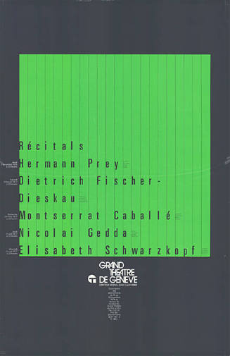 Récitals, Hermasnn Prey, Dietrich Fischer-Dieskau, Montserrat Cabballé, Nicolai Gedda, Elisabeth Schwarzkopf, Grand Théâtre de Genève
