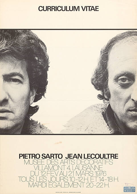 Curriculum Vitae, Pietro Sarto, Jean Lecoultre, Musée des Arts décoratifs, Lausanne