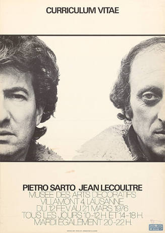 Curriculum Vitae, Pietro Sarto, Jean Lecoultre, Musée des Arts décoratifs, Lausanne