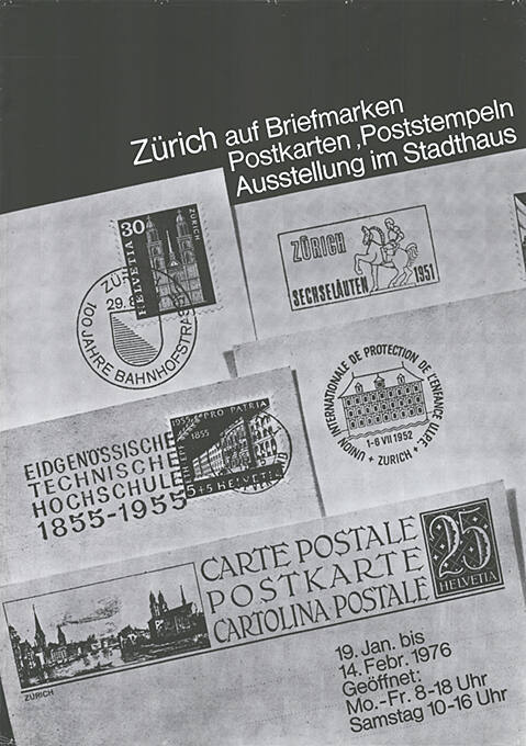 Zürich auf Briefmarken, Postkarten, Poststempeln, Ausstellung im Stadthaus