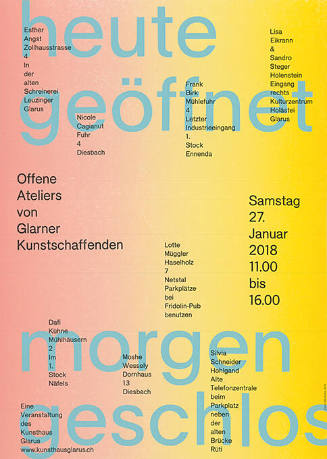Heute geöffnet, morgen geschlos, Offene Ateliers von Glarner Kunstschaffenden