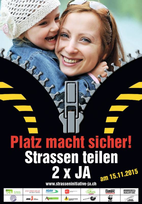 Platz macht sicher! Strassen teilen, 2 x Ja