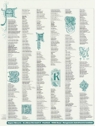Gygax Filmsatz, Mengensatz Schriftverzeichnis