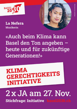 La Nefera, «Auch beim Klima kann Basel den Ton angeben – heute und für zukünftige Generationen!», Klimagerechtigkeitsinitiative, 2 x Ja